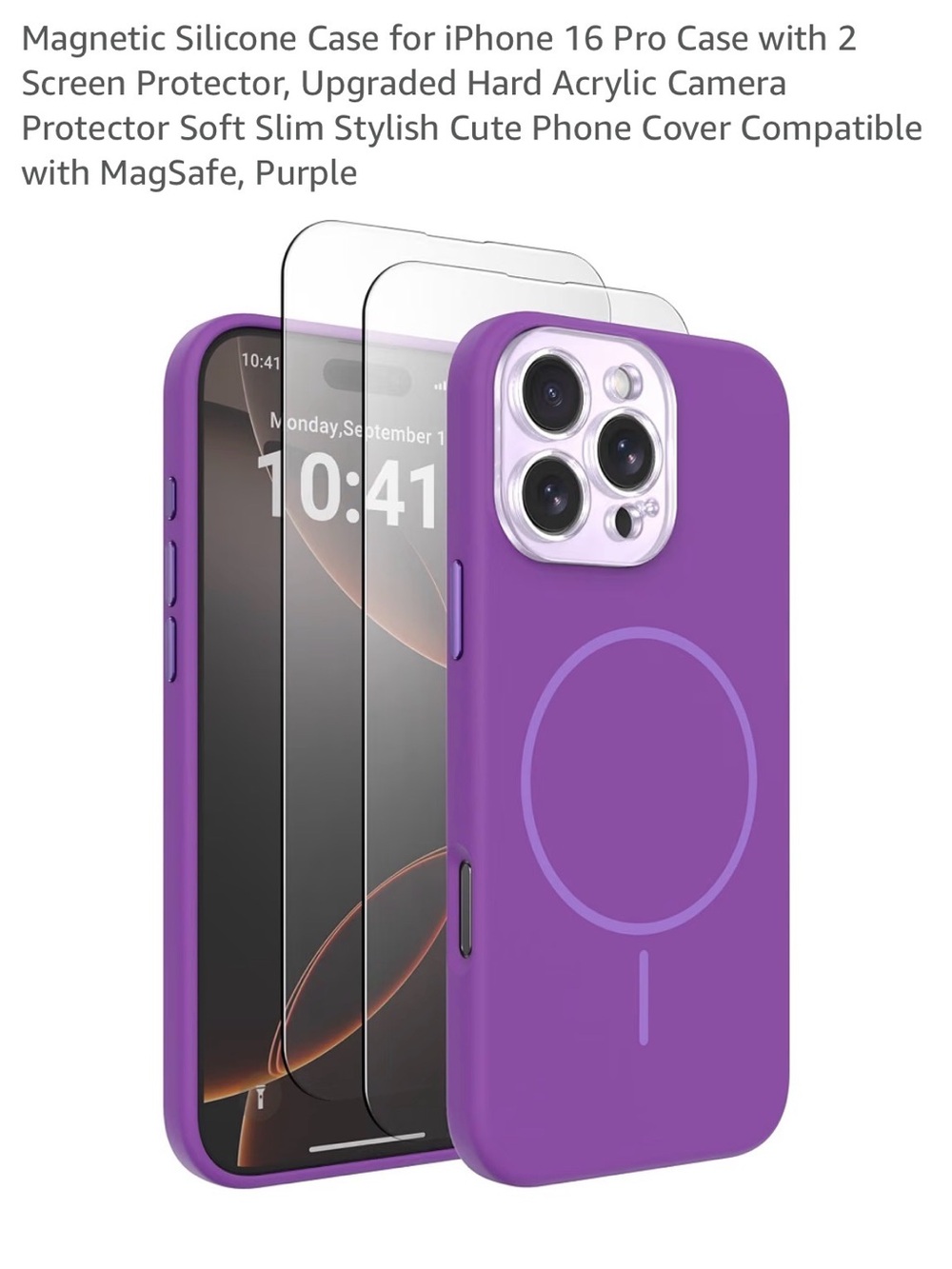 📱Magnetic Silicone iPhone 16 Pro Case with Screen Protectors - Purple MagSafe